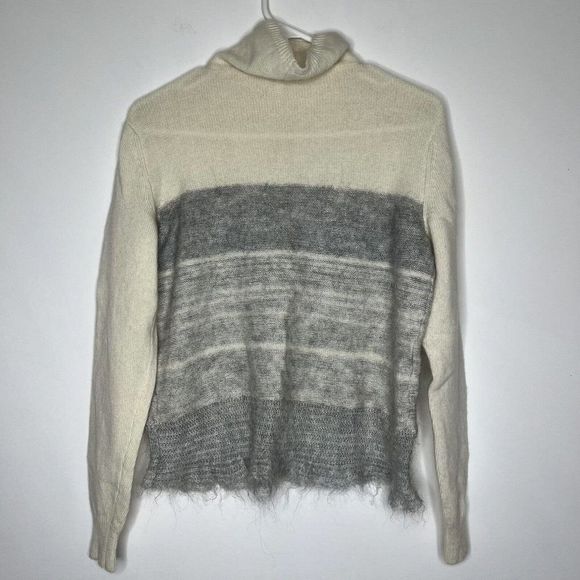 Rebecca Taylor Knit Sweater Wool Cashmere Blend Cowl Neck Fringe Hem Size M - Picture 2 of 8